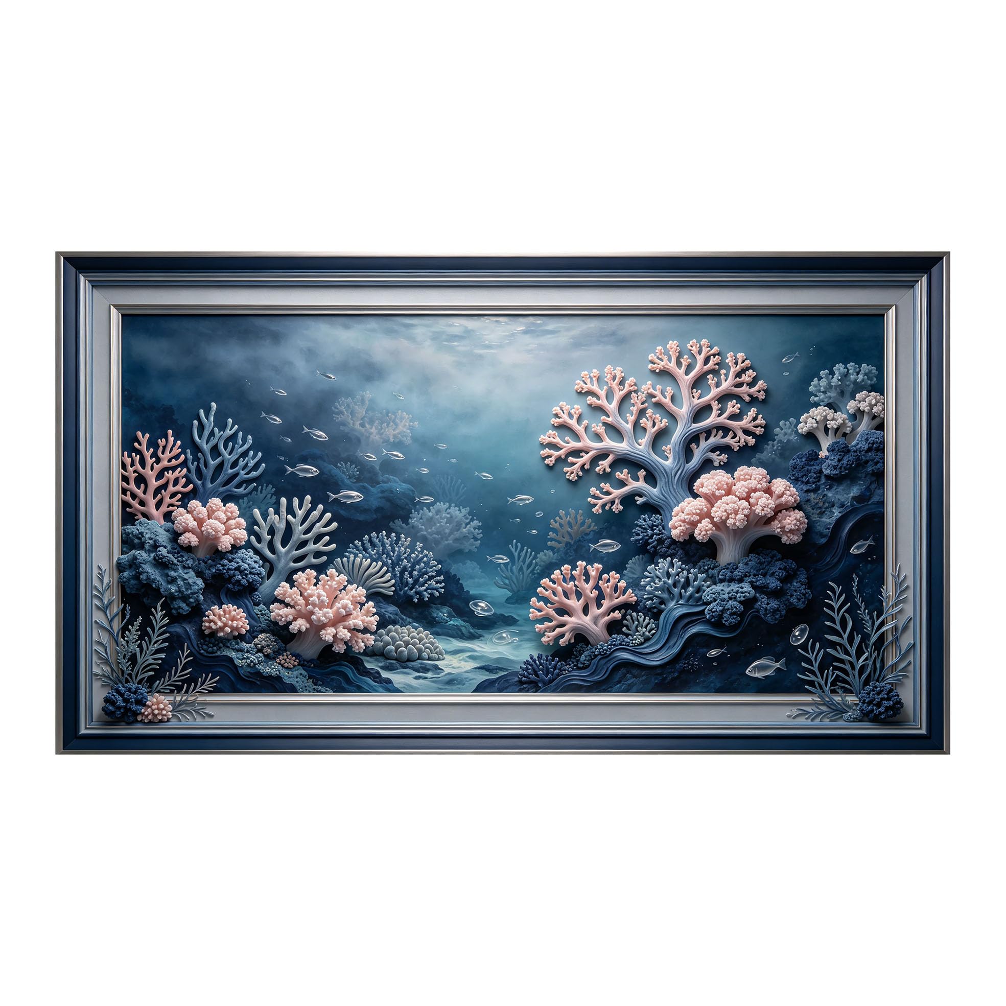 Murasolite 3D Framed Wall Art Coral Reef Ocean Seascape SelfAdhesive Fabric Mural Wall Decor， Peel and Stick No Damage to Wall， AntiFall Safe Design for Bedroom Living Room