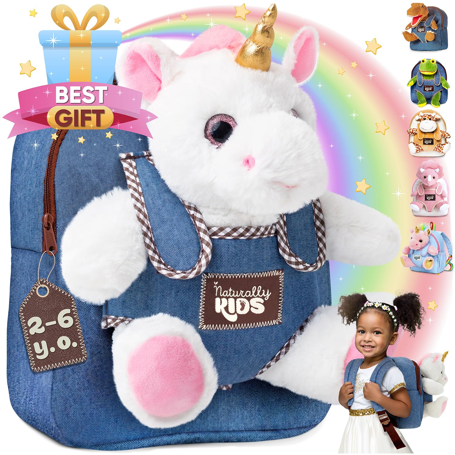 Naturally KIDS Unicorn Toys for Age 3, Birthday Gifts for 2 Year Old Girls, 3 Year Old Girl Gifts, Toddler Unicorn Backpack