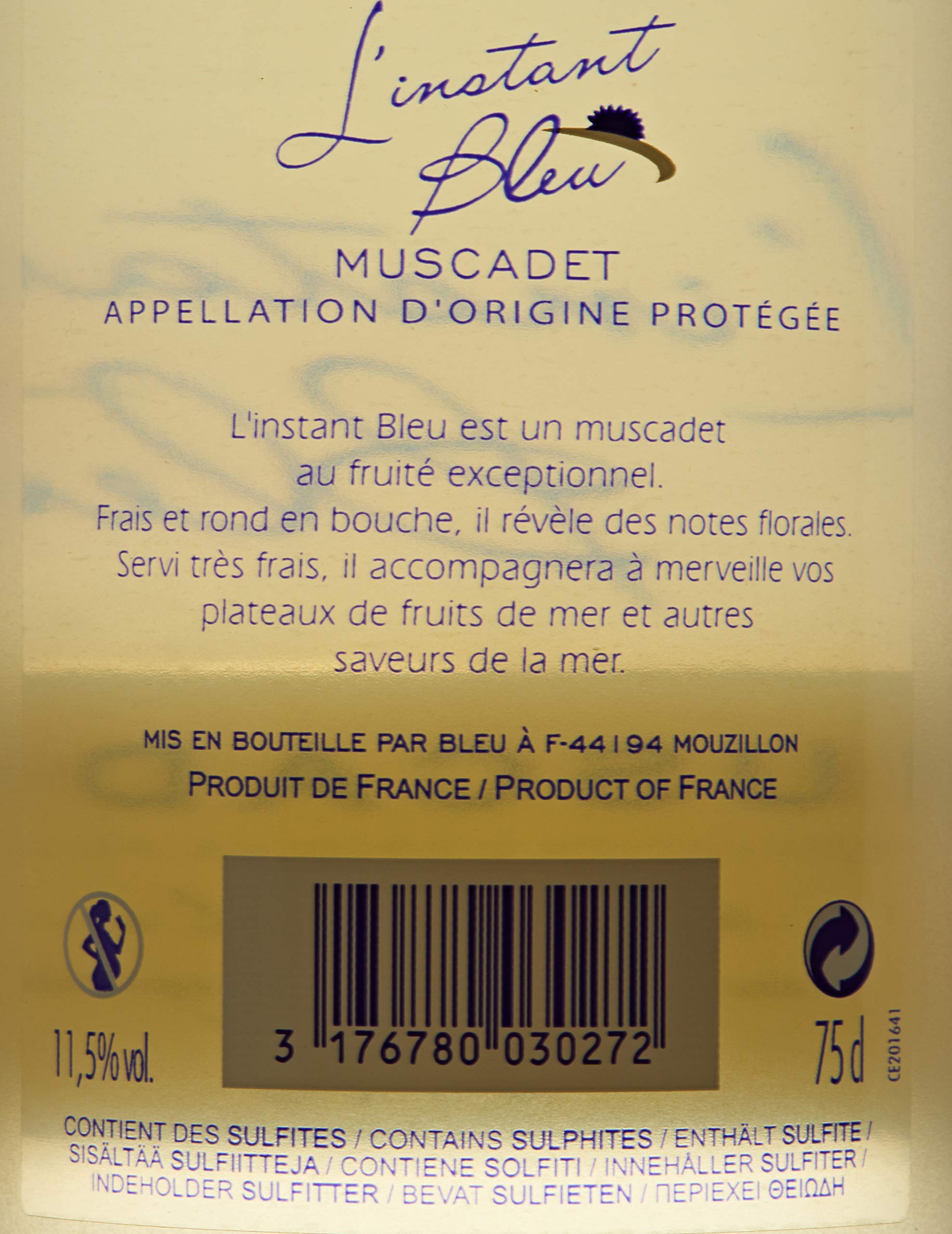 L'Instant Bleu - Vin Blanc de Loire, AOP Muscadet, frais et aromatique (6 x 0,75 L)