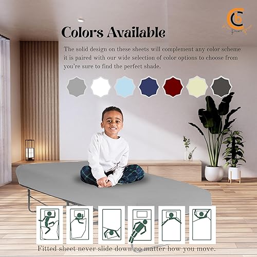 Miniatura 5 de Sábana para cuna de 31 x 75 x 9 pulgadas, tamaño individual estrecho, sábana bajera ajustable de 2 piezas, litera de campamento, litera de