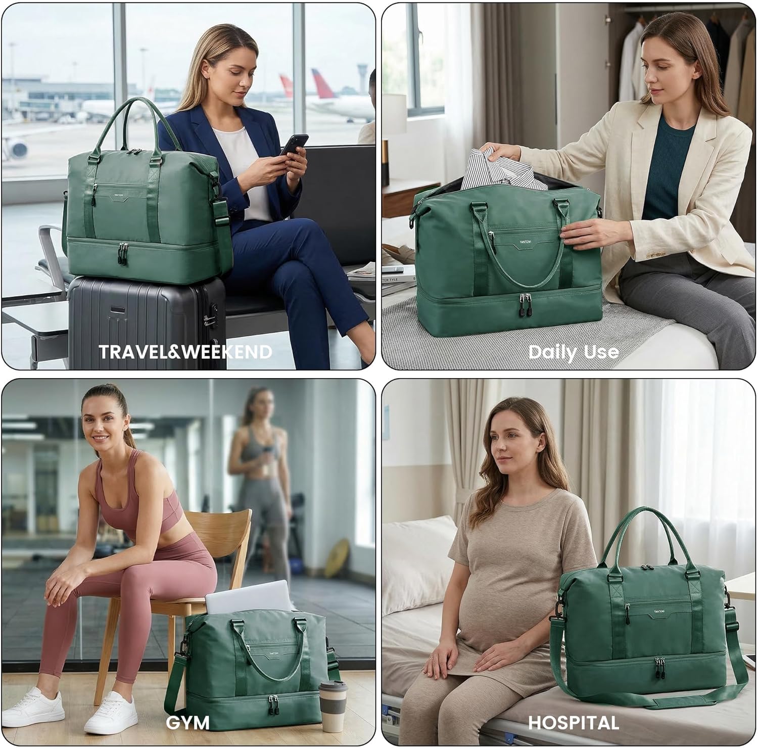 TANTOMI Travel Duffle Bag, Carry on Weekender Overnight Bags for Women, Personal Item Travel Bag with Shoes Compartment