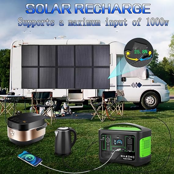 1000W Portable Solar Panel, 72V Foldable Solar Panel 25.8% High Efficiency IP68 Waterproof with 10ft 4-in-1 Cable and 10DC Adapter for Power Station Camping RV