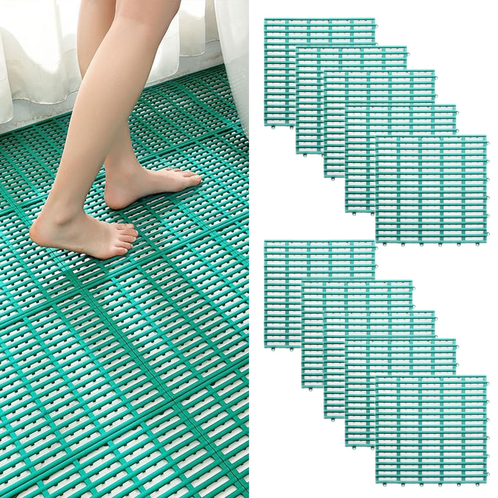 Juegos alfombrillasde Ducha for Hotel, Alfombrilla Cuadrada Antideslizante TPE for Suelo Ducha for Accesorios baño en Habitaciones húmedas Interiores, Cortadas a Medida(Green,10 Pieces)