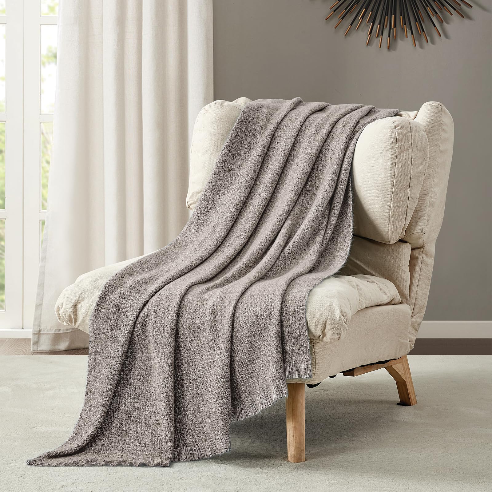 BOURINA Faux Cashmere Fringe Throw Blanket Decorative Lightweight Throw Soft Cozy for Bed or Sofa Outdoor Blanket 127x178cm Brown - Image 4
