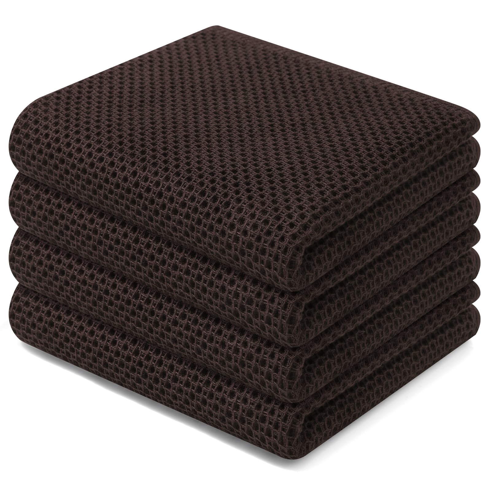 Homaxy 100% Cotton Waffle Weave Kitchen Dish Towels 4-Pack, Dark Brown