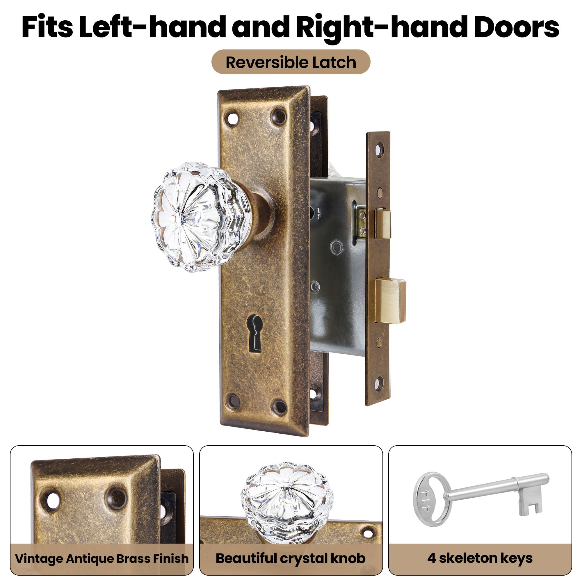 Crystal Glass Door Knobs - Mortise Lock Set -2