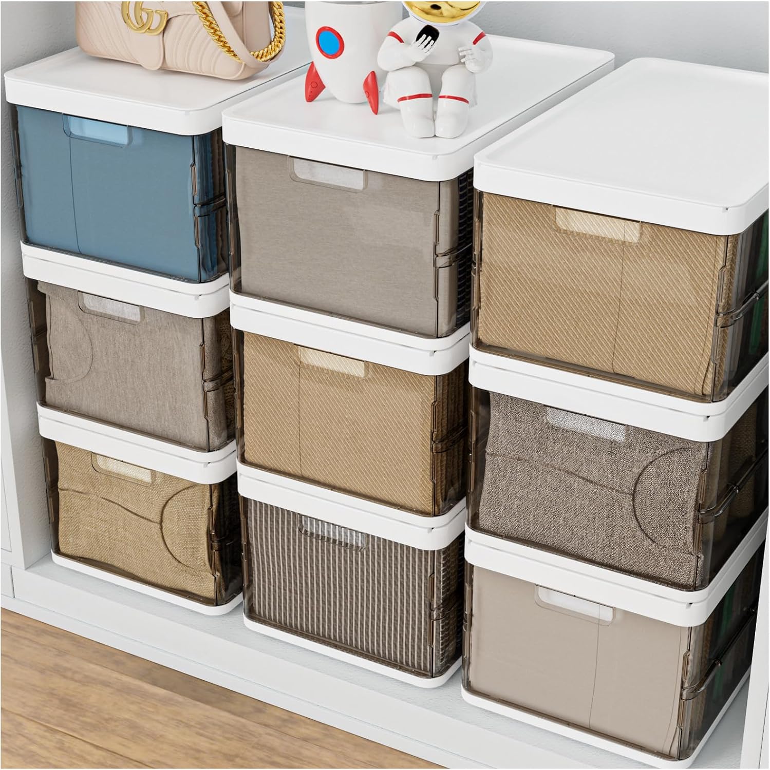 4 Pack Stackable Foldable Wardrobe Storage Box Organizer, Plastic