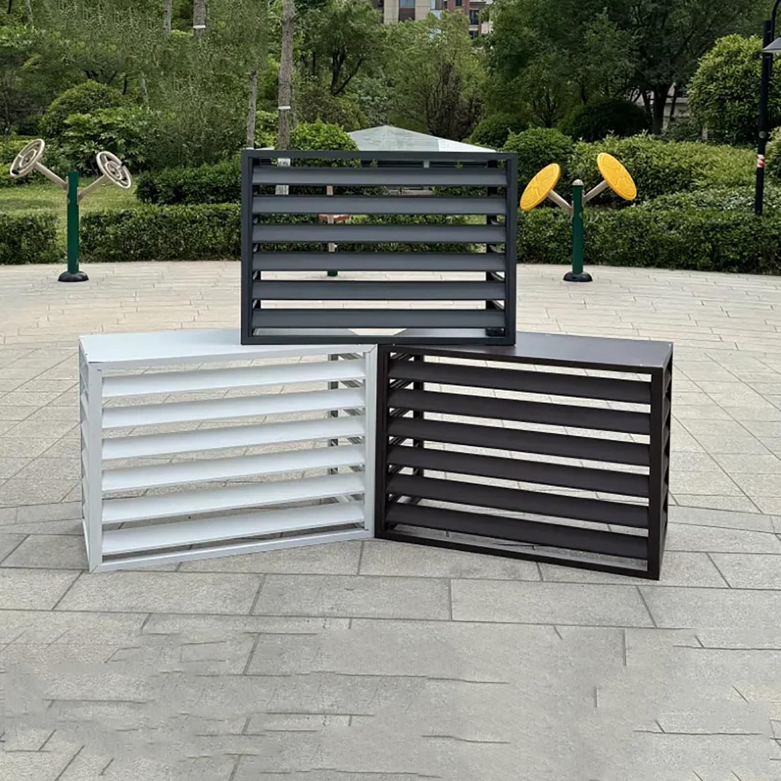 Pokrywa klimatyzatora siatka ochronna do pomp ciepła dekoracyjna aluminiowa zewnętrzna obudowa klimatyzatora - szara 100 x 50 x 70 cm odporna na warunki atmosferyczne konstrukcja