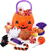 HyDren 11 Pcs Halloween Pumpkin Toys My First Plush Halloween Basket Pumpkin Baskets with Handles Ghost Candy Corn Bat for Kids Toddler Party Decoration Gift(Orange)