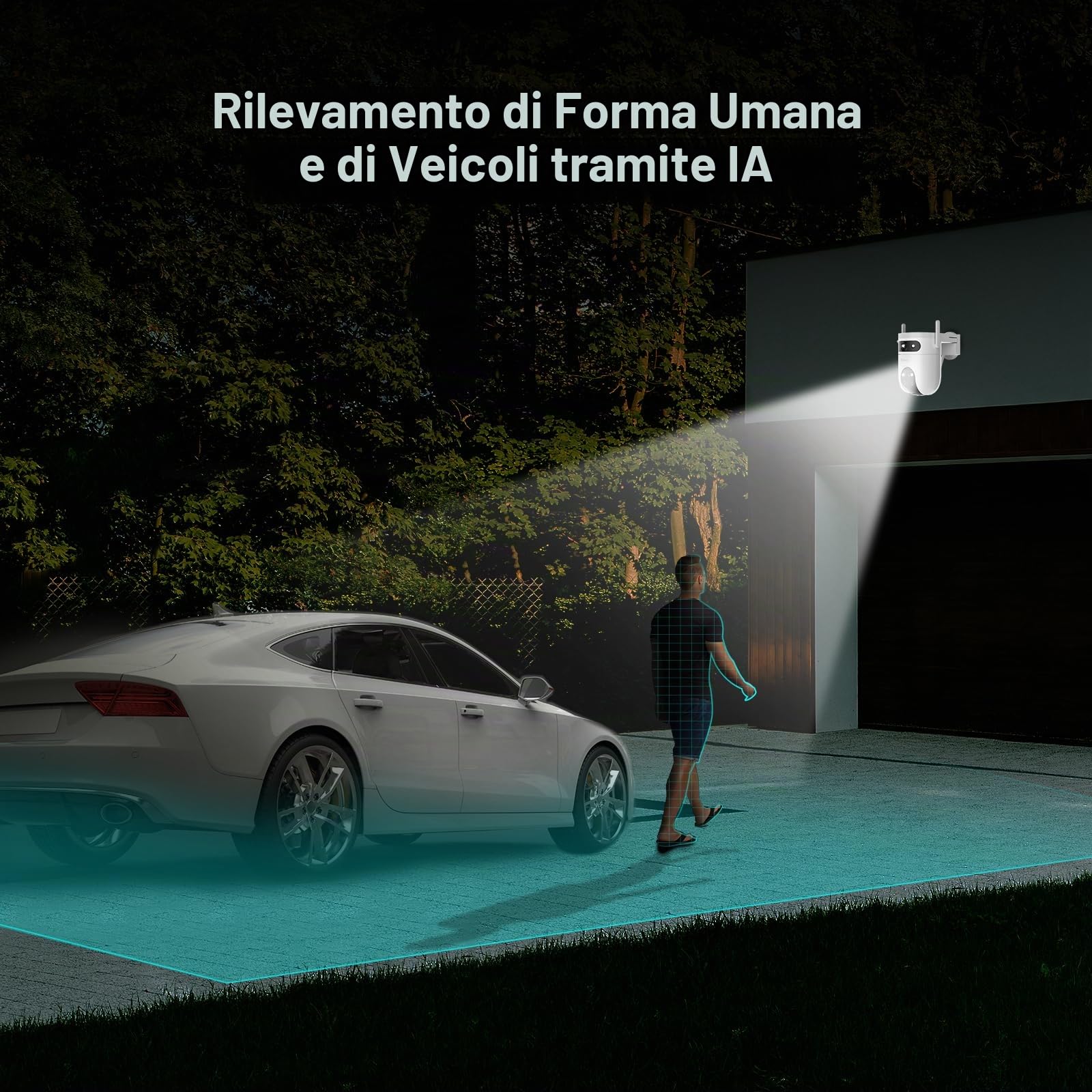 EZVIZ H9C 3K+3K Telecamera di Sorveglianza WiFi Esterna a Doppio Obiettivo, 360° PTZ, Tracciamento Automatico, Rilevamento di Forma Umana/Veicolo, Difesa Attiva, Visione Notturna a Colori 40M, Audio