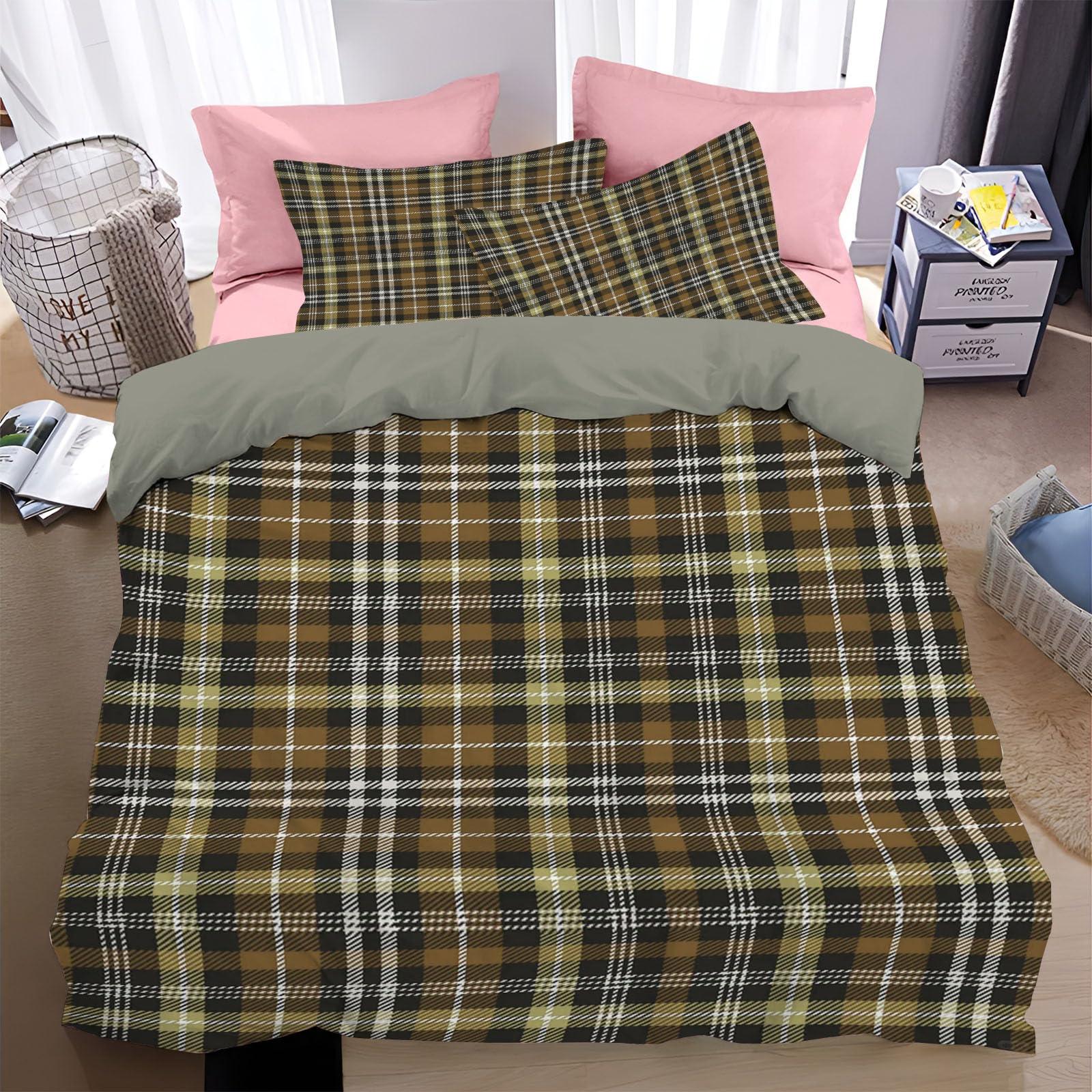 Parure de lit fermeture éclair 240x260cm avec housse de couette adulte brune
