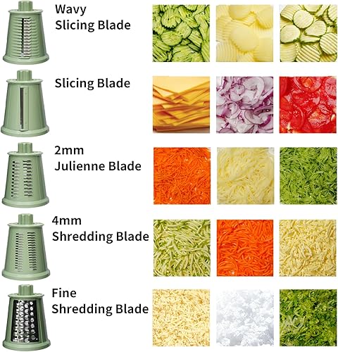 Miniatura 3 de Rallador rotativo de queso mejorado con asa, base de succión fuerte, rebanador giratorio multiusos con 5 cuchillas intercambiables para hielo,