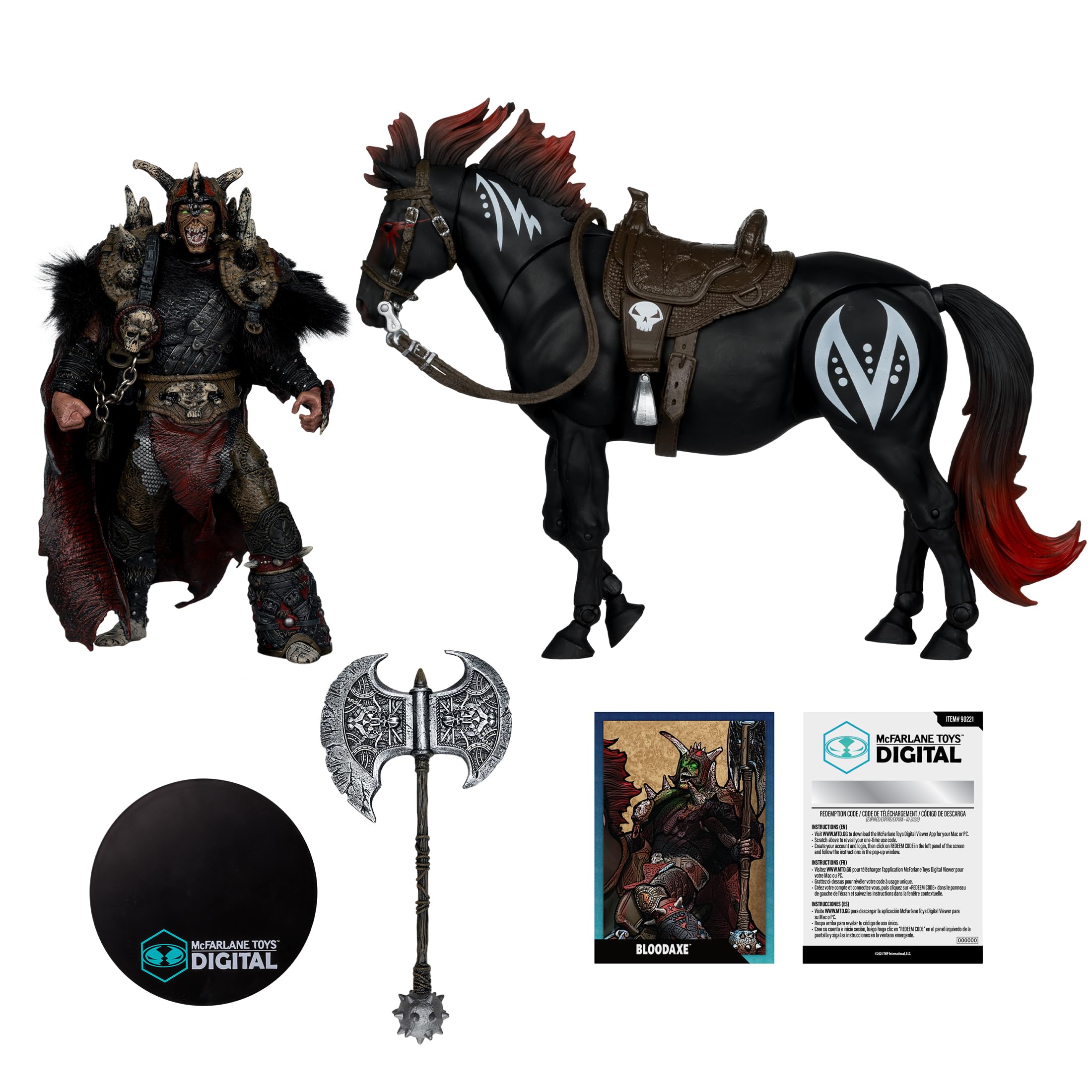 McFarlane Toys - Bloodaxe con Caballo (aparición: la Edad Oscura) Figura de acción de 7 Pulgadas, Paquete de 2 coleccionables Digitales | Spawn The Dark Ages - Figura de acción a escala de 7 pulgadas, paquete de 2 - Hacha de sangre con caballo
