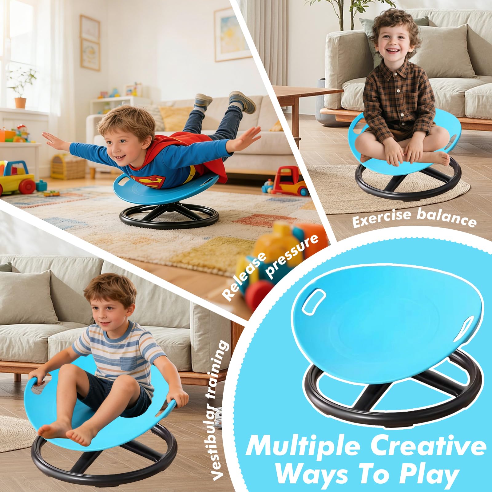 Sensorik Drehstuhl für Kinder, 360° Sensorischer Drehstuhl mit Griff | Drehstuhl für Autismus, Sensorischer Balance für Training Sitz Training Physische Koordination und Gleichgewicht