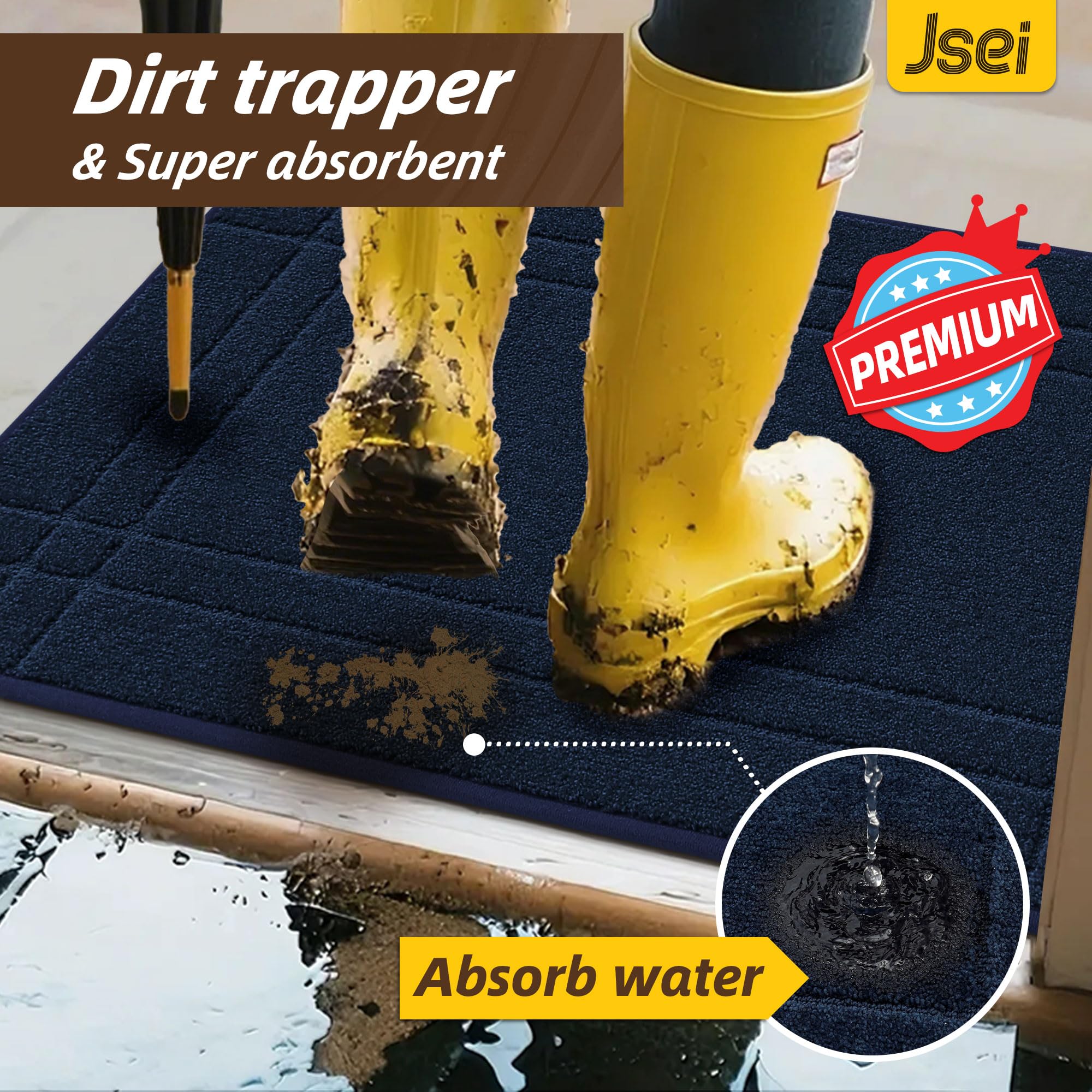 JSEI Tappeto Antisporco per Interni 50x 80 cm, Tappeto di Benvenuto Antiscivolo Lavabile in Lavatrice per Cani - per Ingresso, Porta d'Ingresso e Corridoio, Blu Navy