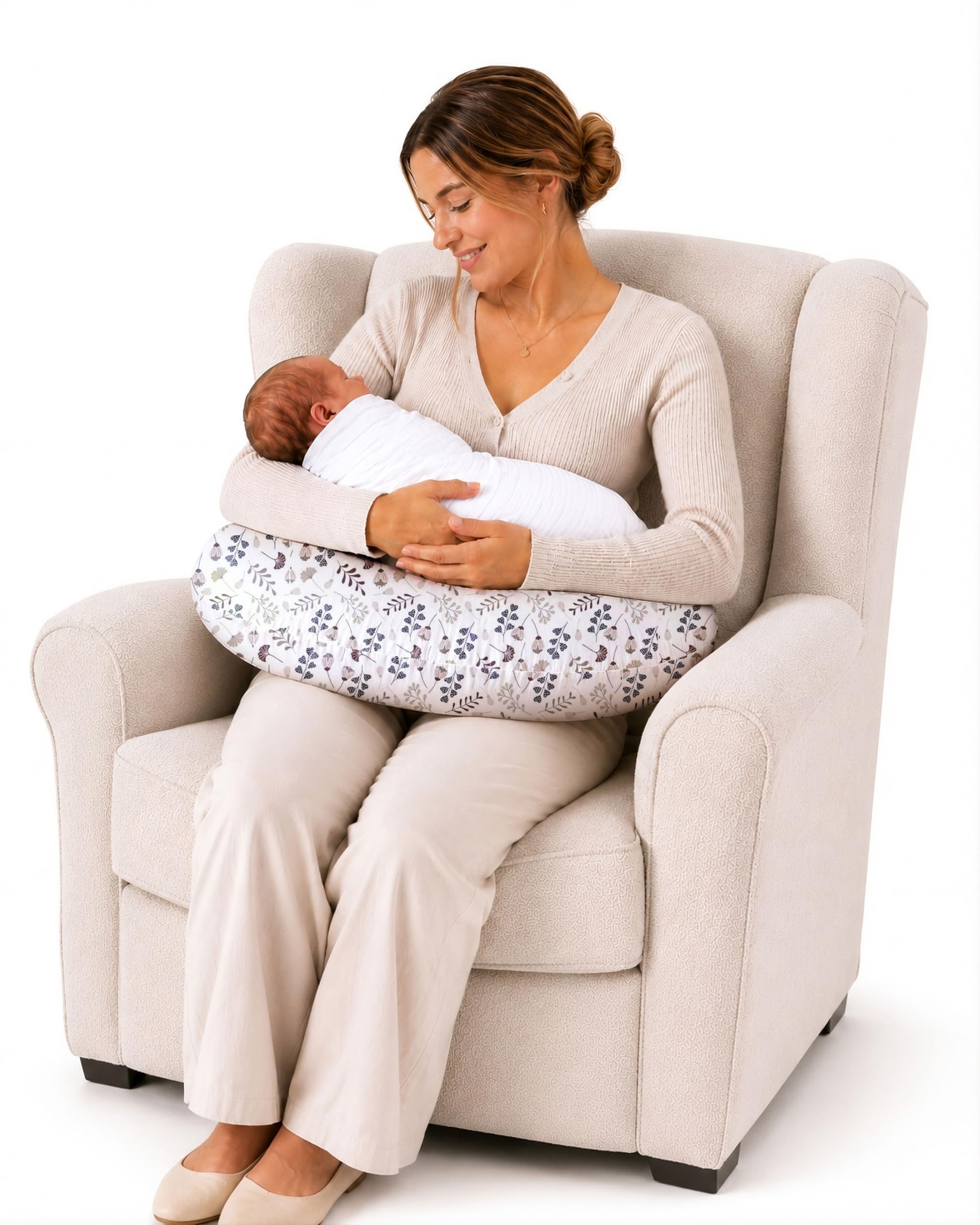 Stillkissen klein C-Form – Nursing Pillow, Stillmond & Stützkissen zum Stillen, mit separatem Innenkissen, Bezug aus 100% Baumwolle, OEKO-TEX Standard zertifiziert, weich & ergonomisch - Zweige
