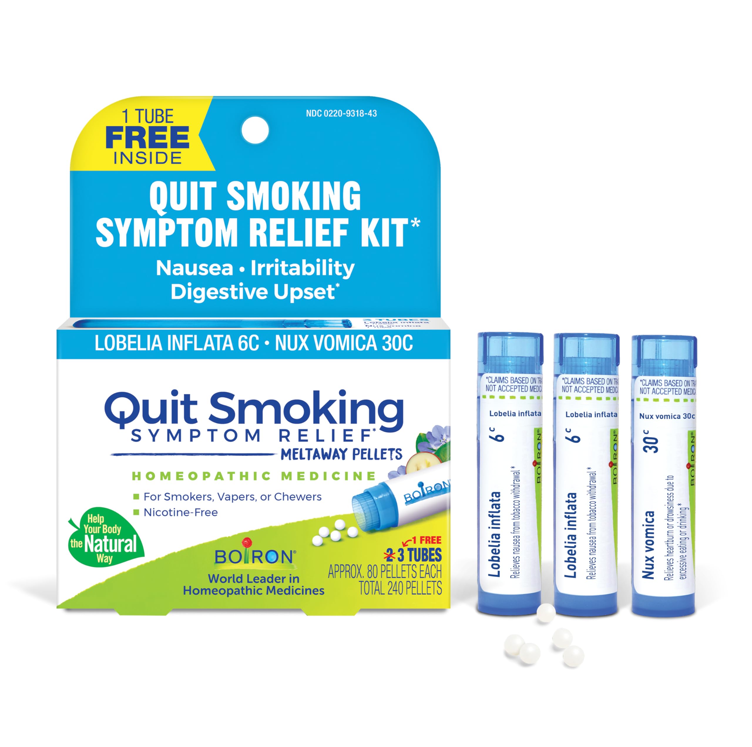 Boiron Quit Smoking Relief Kit for Nicotine Symptoms from Smoking, Vaping, or Chewing – Nausea, Irritability, & Upset Stomach – Non-Drowsy & Nicotine-Free – 3 Count (240 Pellets)