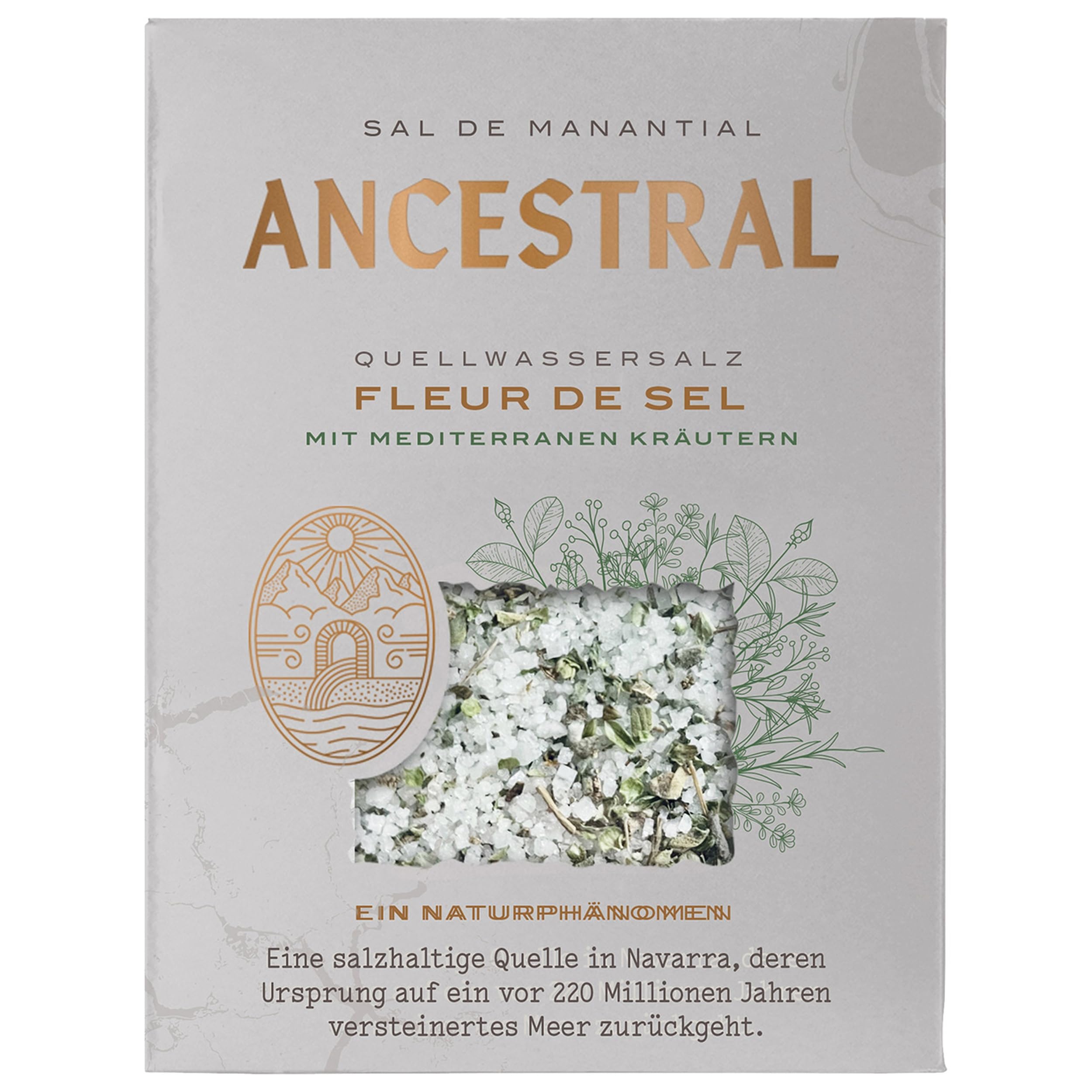 Sal de Manantial Ancestral Quellwassersalz Fleur de Sel mit mediterranen Kräutern aus Spanien inkl. FeinWert E-Book (12 x 200 g)