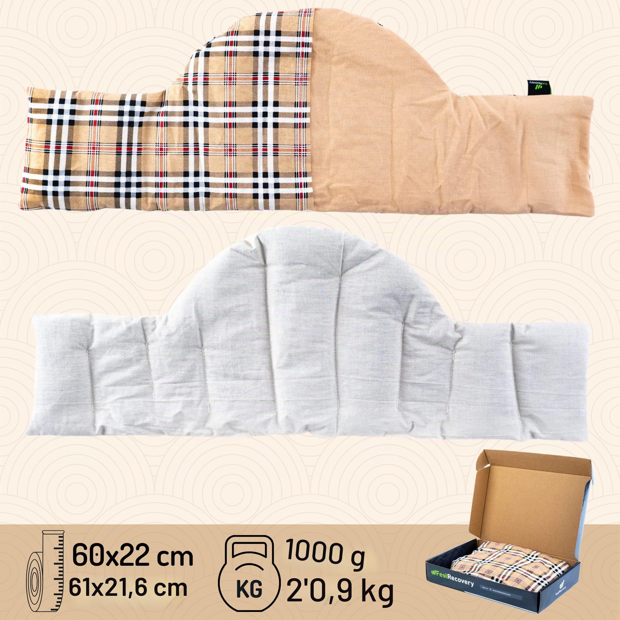 Feel Recovery Saco Térmico Semillas Cervical - Almohada Cuello para Calentar en Microondas (60x22 cm) - Cojín de Semillas - Con Funda Lavable, Tela de Algodón 100% y Olor a Lavanda (Oxford)