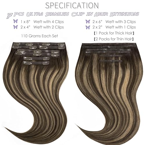 Vista 176 de Lacer Extensiones de cabello humano con clip, de doble trama, cabello brasileño de cabeza completa, color negro azabache, extensiones de cabello