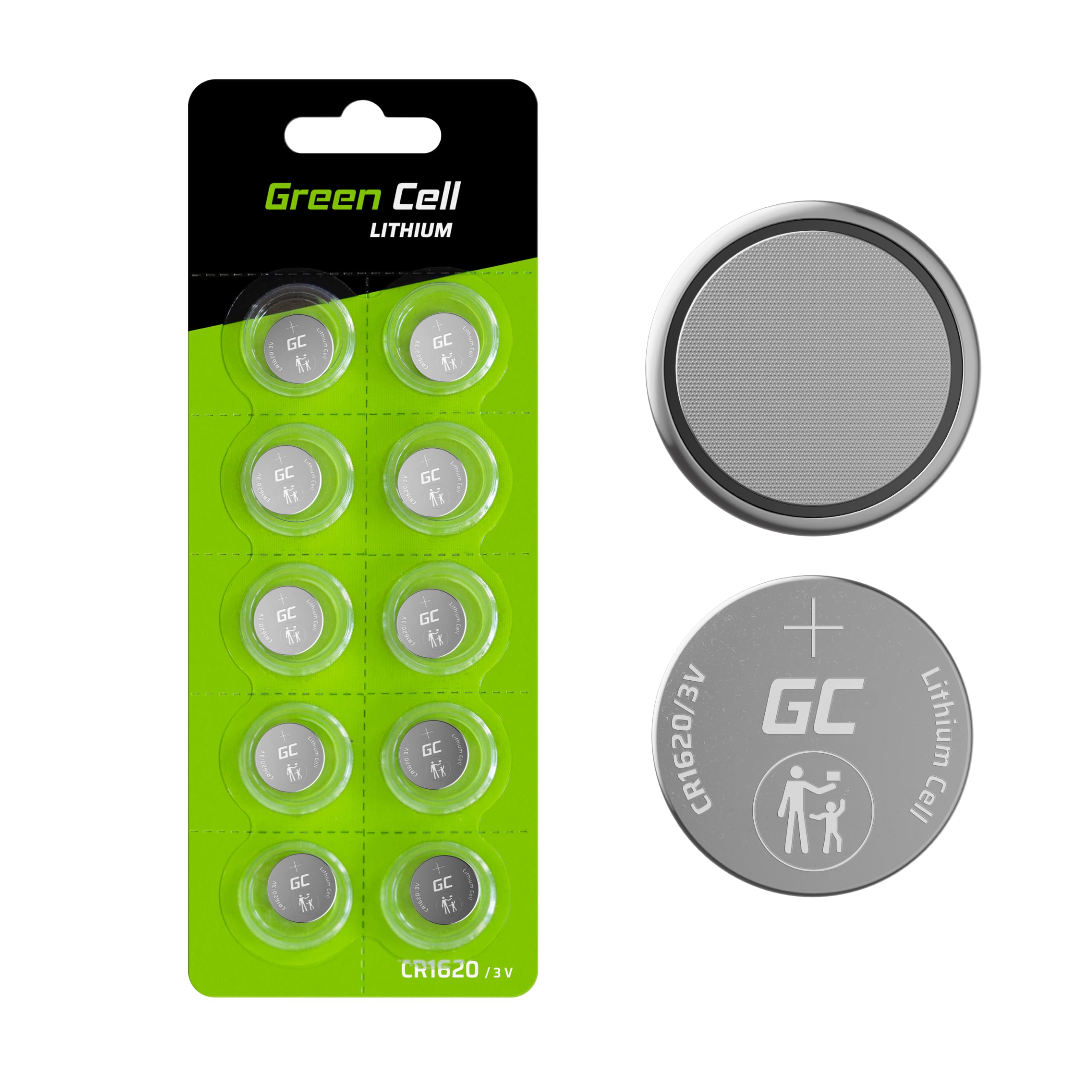 Green Cell CR1620 Lithium Batterie 3V – 70 mAh, 10er-Pack