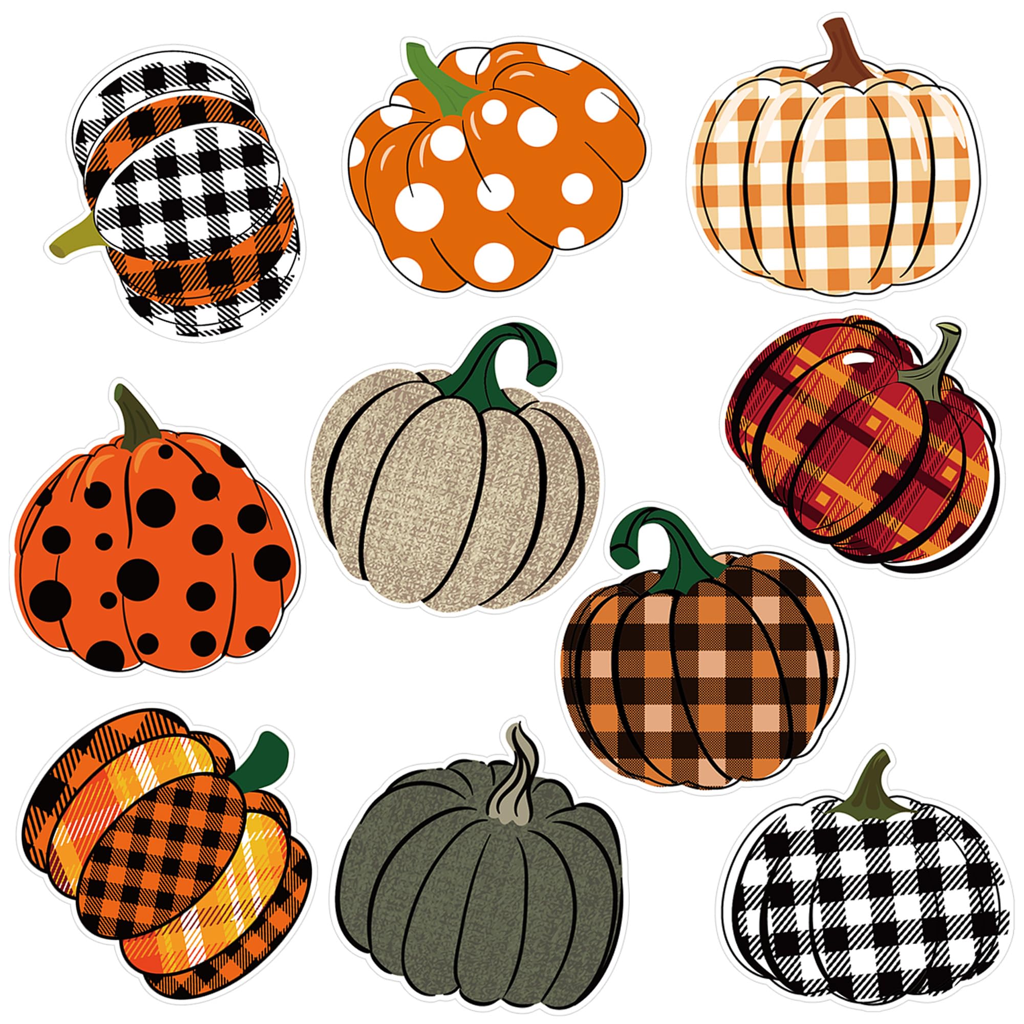 Photo 1 of 100 PCS Fall Pumpkin Paper Cutouts Buffalo Plaid Pumpkin Cutouts Fall Harvest Bulletin Board Decor with Glue Points