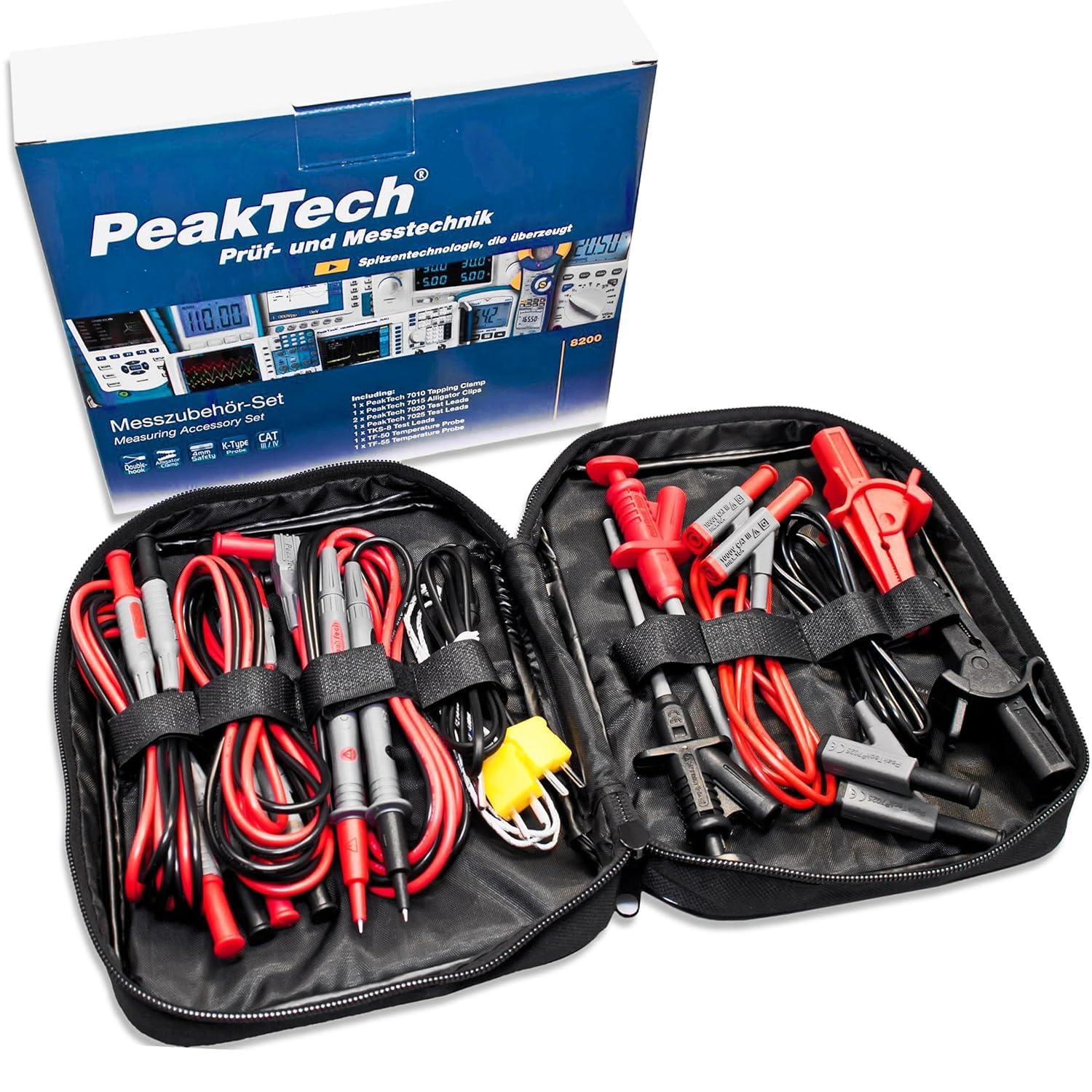 Fluke 117 Digitaler Multimeter, LCD, 6000 Ziffern CAT III 600 V & Peak Tech P 8200 – Messzubehör Set für Digital Multimeter, Prüfkabel Set, Elektronik Sortiment mit Prüfkabel, 14-teilig inkl. Tasche