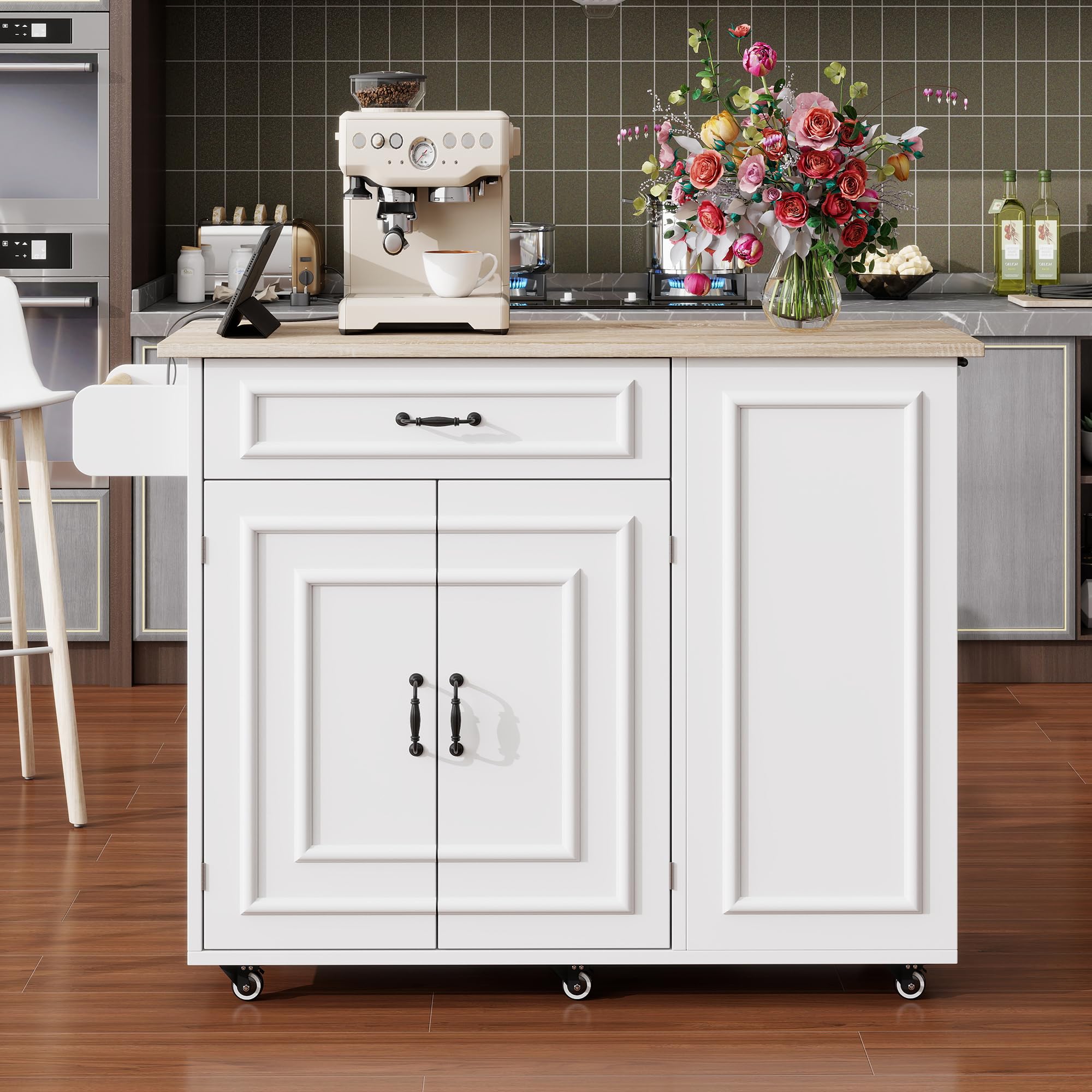 Sapgaks Îlot de Cuisine, desserte de Cuisine avec Prise électrique, placards, desserte avec Plan de Travail, Buffet, Chariot de Service, Armoire de Buffet, Blanc