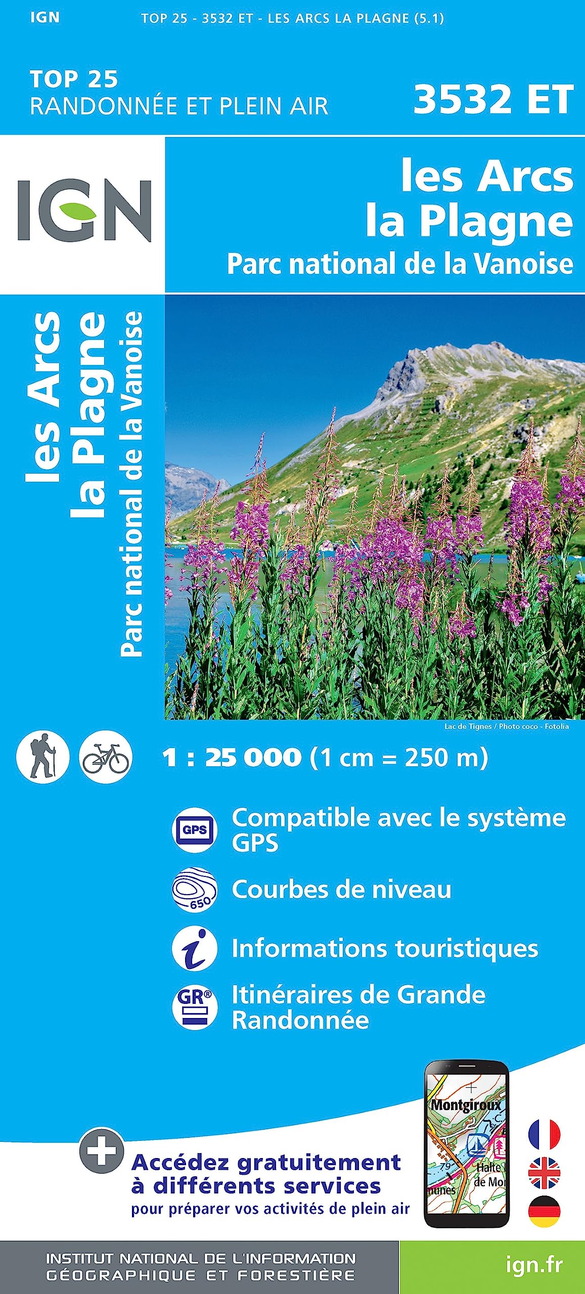 France 1:25K map 3532ET: Les Arcs, La Plagne, Parc National de la Vanoise hiking