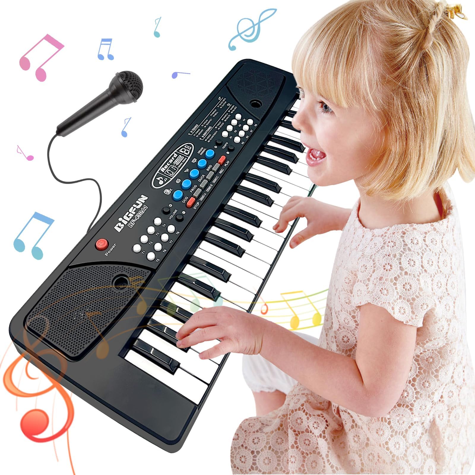 Pelo Kids Piano with Mic 37 Keys 8 Rhythms 8 Tones 6 Demos Portable Electronic Keyboard Toy Beginners Educational Songs Recording Musical Toys Age 3 to 5 Years Boys Girls Birthday Gift Item