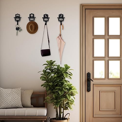 Miniatura 4 de Ecqizer Juego de 4 llaveros de mano de Hamsa para pared, decoración de pared de metal Hamsa, decoración de pared contra el mal de ojo para pared,