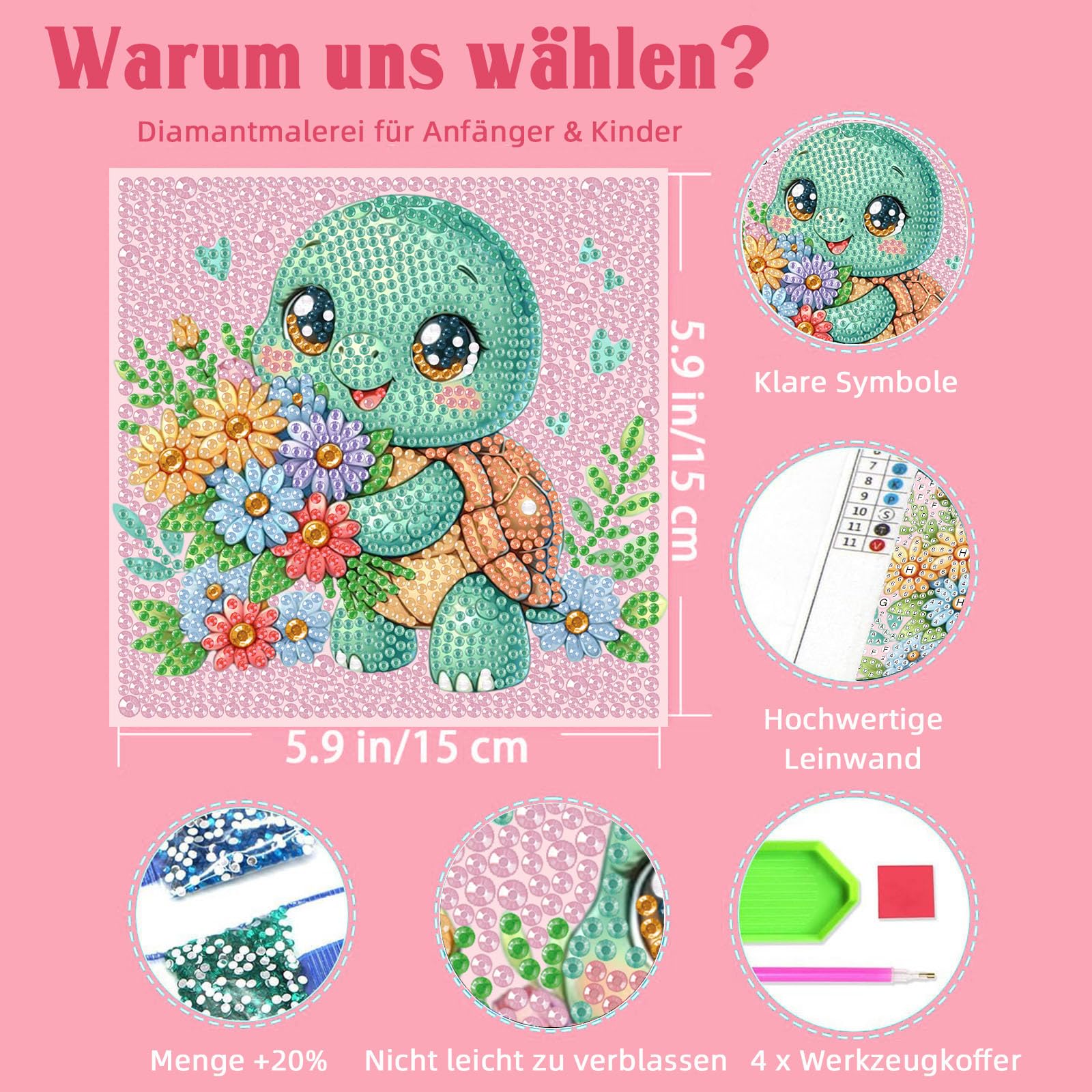 Kit De Pintura De Diamantes 5D Para Niños Y Adultos – Animales 40x40 Cm | Incluye Herramientas Y Lienzo – Manualidad DIY Relajante