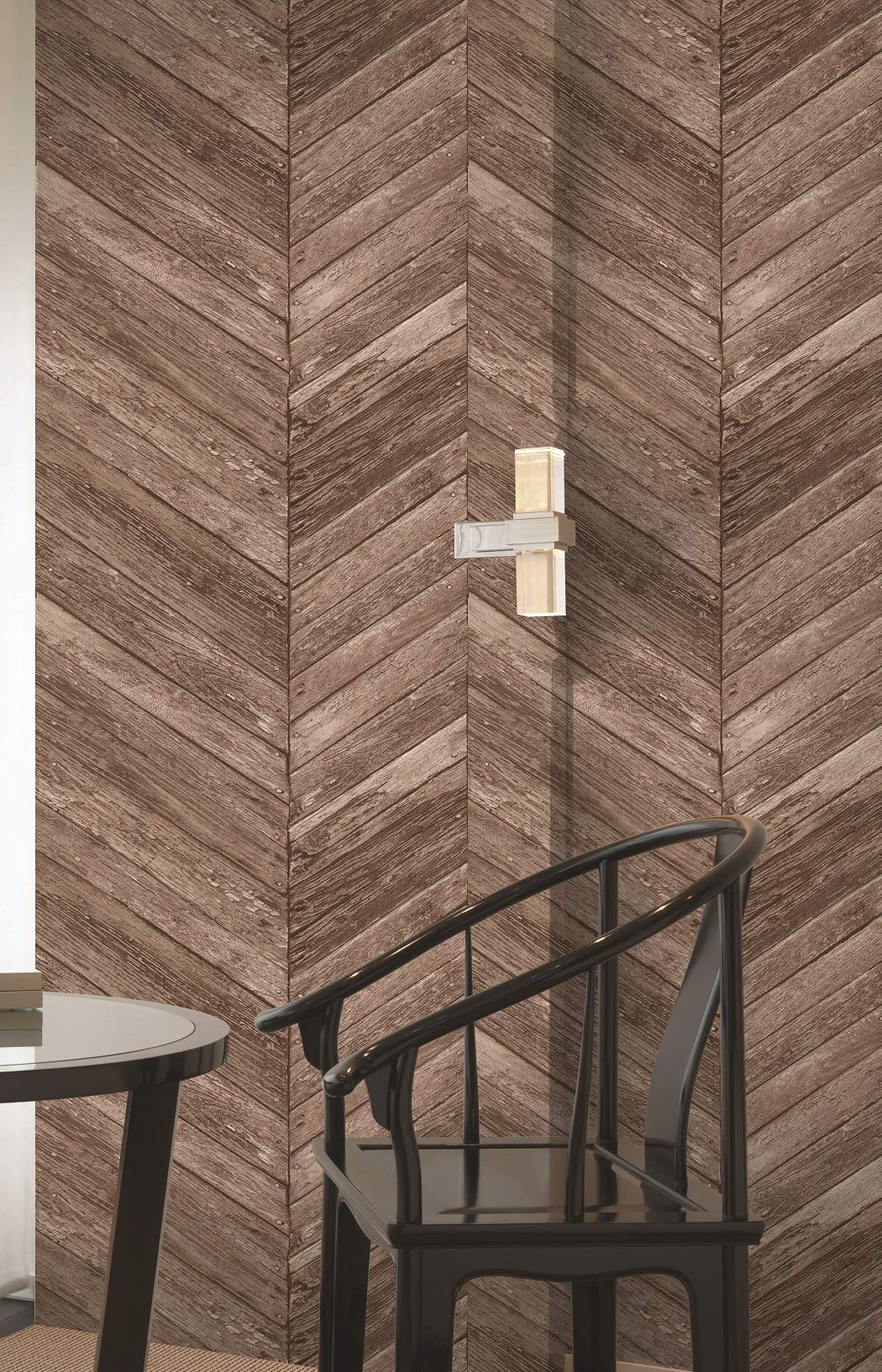 Eurotex Non Adhesive Wallpaper Roll Vintage Herringbone Wood Plank Design for Covering Living Room, Bedroom Walls (PVC, Size- 57sqft, Wooden Plank)