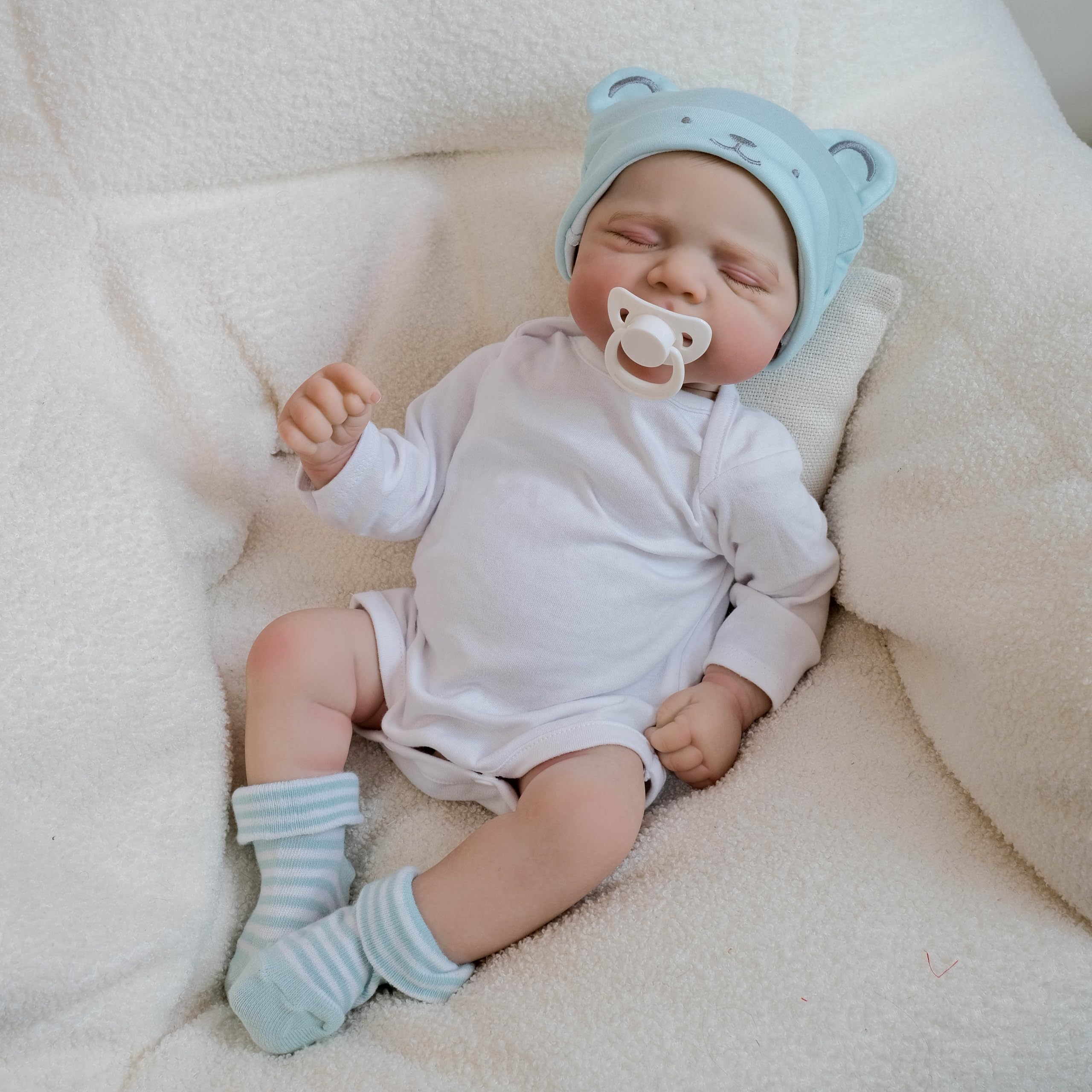 Anano Realistic Reborn Baby Dolls Vinyl 19 Inch Sleeping Lifelike Newborn Babies Doll Full Body Poseable Limbs Vinyl Head Made Dolls Real Life Girl with Accessories Gifts for Kids Age 3 +