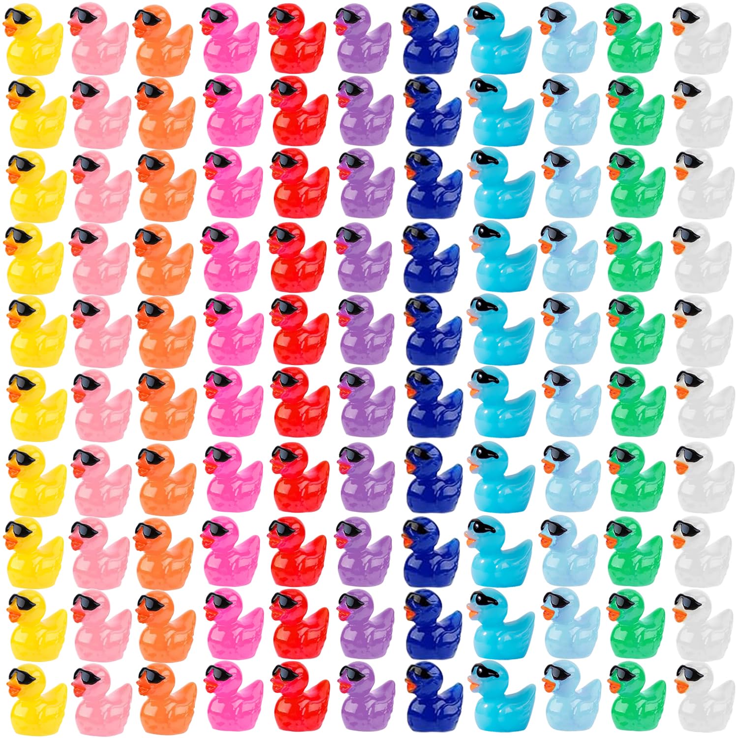 110 Pcs Mini Resin Ducks with Sunglasses, 11 Colors, Mini Resin Ducks Bulk Tiny Ducks Set for Potted Miniature Decoration Garden Dollhouse Cake Decoration DIY Slime Kit Craft Charms Party Toys