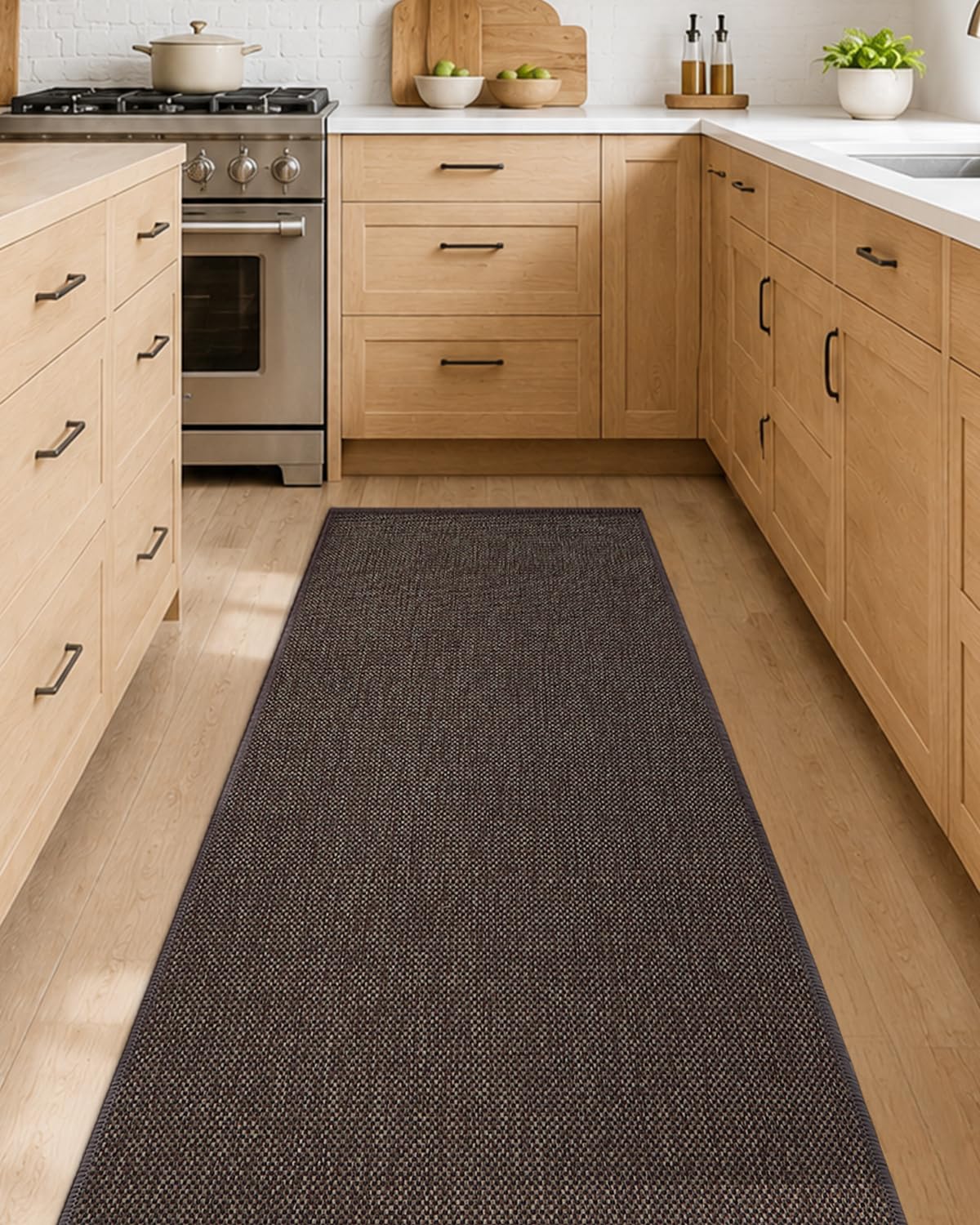 COLOR&GEOMETRY Kitchen Rugs Non Slip Washable 71x365cm, 4mm Thin Woven Rubber Backed Kitchen Runner Rug, Absorbent Easy to Clean Floor Mats for in Front of Sink, Laundry Room, Hallway, Brown — image 1