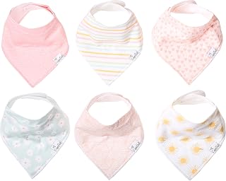 Copper Pearl 6-Pack Soft Cotton Drool Bibs for Teething Babies - Adjustable Absorbent Bandana Bibs Newborn to Toddler, Sunny Set