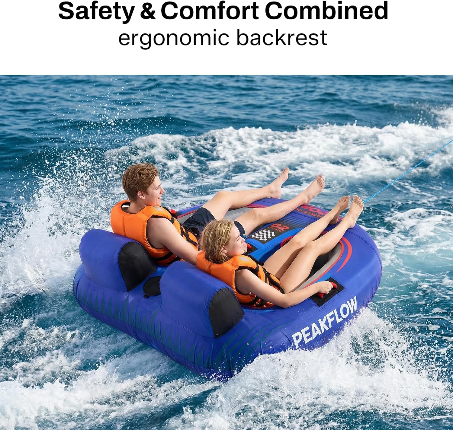 PEAKFLOW Towable Tube,Boat Tube,2 Rider Models,Tubes for Boating,Inflatable Boat Tubes and Towables,EVA Foam Pads and Handles,Swift Connect Rapid Boston Valve, 65x60Inches Inflated,Velocita Series