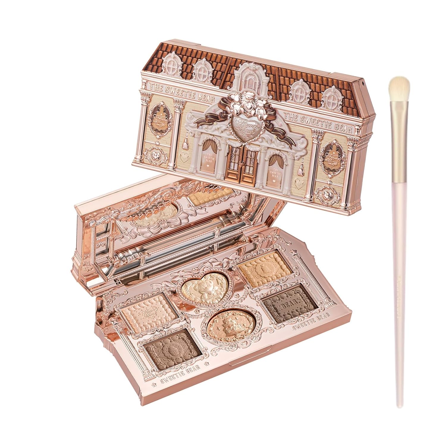 Flower Knows The Sweetie Bear Collection 6-Color Makeup Palette (01 Buttery Croissant)+Eyeshadow Brush