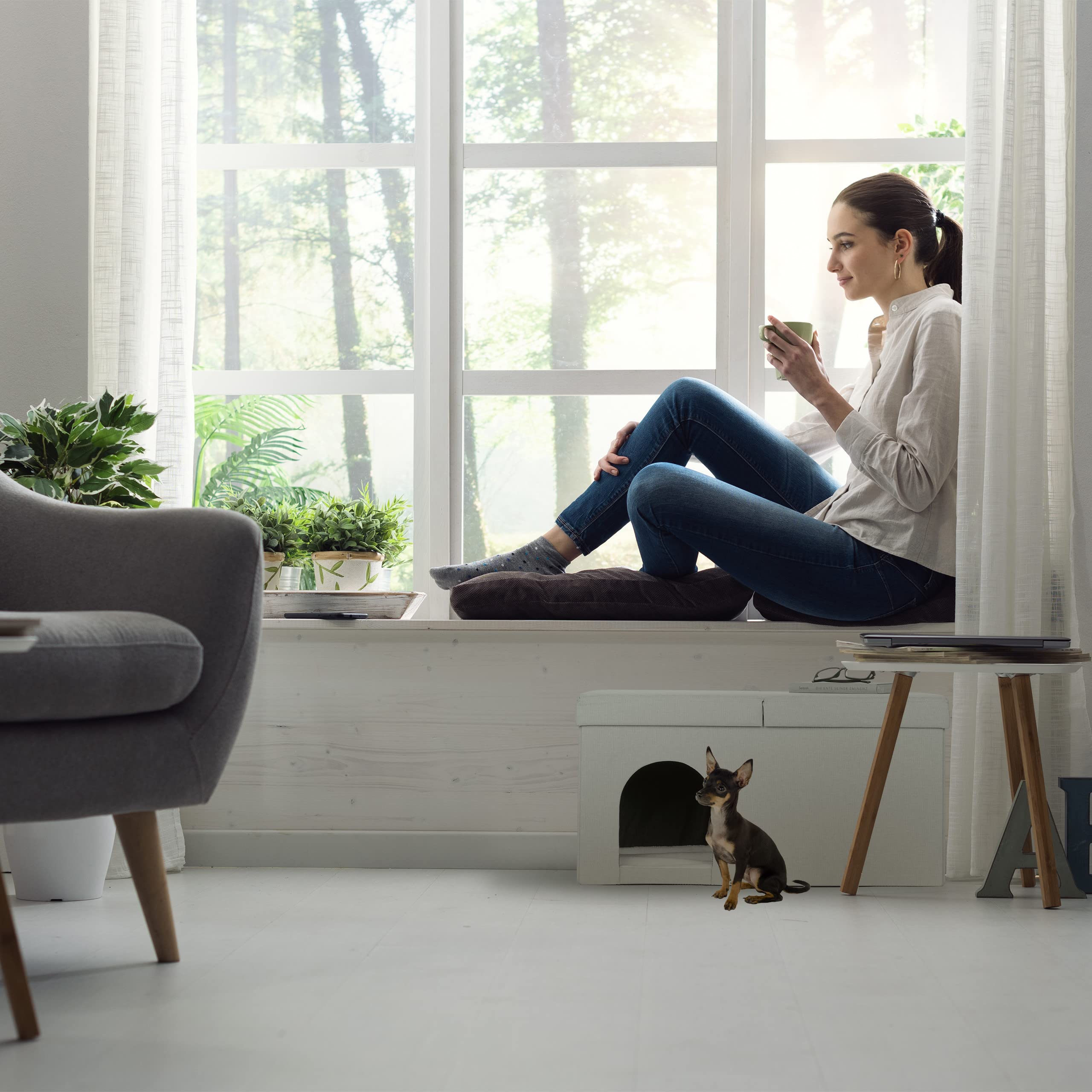 Relaxdays Cassapanca con Cuccia per Gatti, Panca con Tana per Animali Domestici, HLP: 38,5x74,5x37 cm, Interni, Beige
