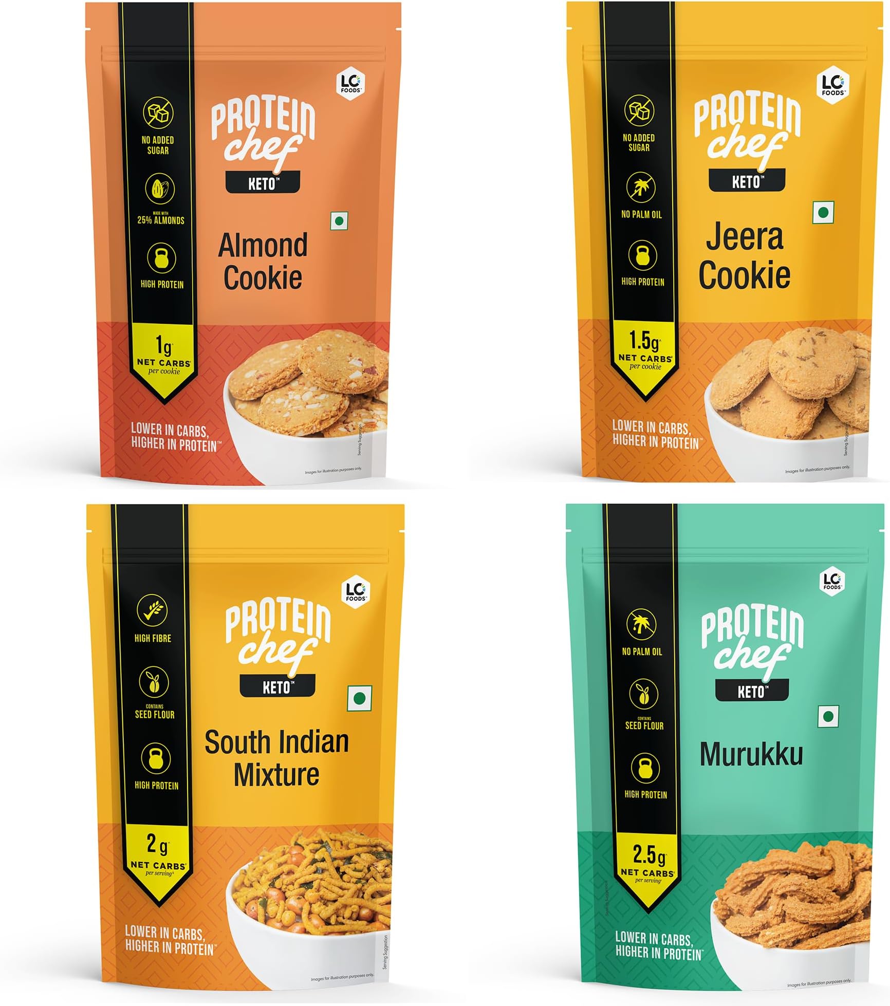 Lo Foods - Keto Snacks Combo, Pack of 4 Delicious Keto Namkeen & Keto Cookies for Keto Diet, Superfood Low Carb Snack, Diet Snacks Food, Sugarfree Cookies - (100g x Pack of 4)