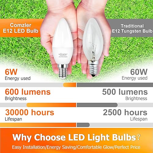 Miniatura 2 de comzler Paquete de 8 bombillas LED tipo candelabro E12, equivalente a 60 W, 2700 K, blanco cálido B11, lámpara E12 de base pequeña, tipo B, 600
