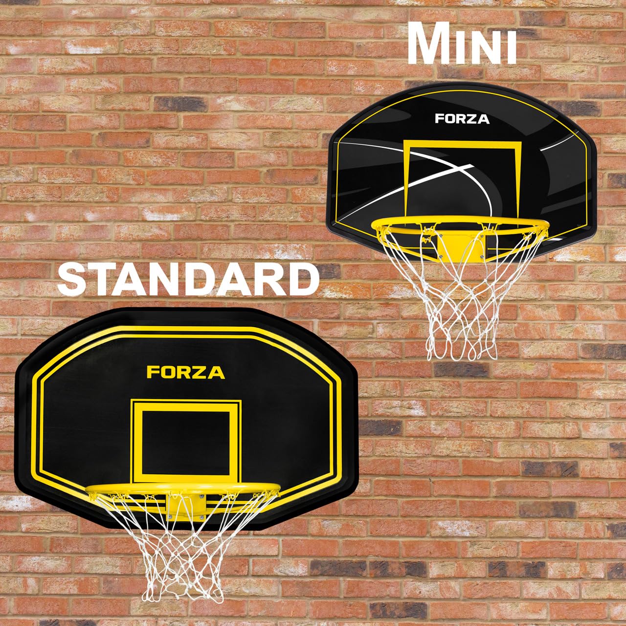 FORZA Tablero y aro de baloncesto | 2 tamaños - Mini y estándar | Práctica en interiores y exteriores (Mini (28 x 18 pulgadas) - Borde de 16 pulgadas)