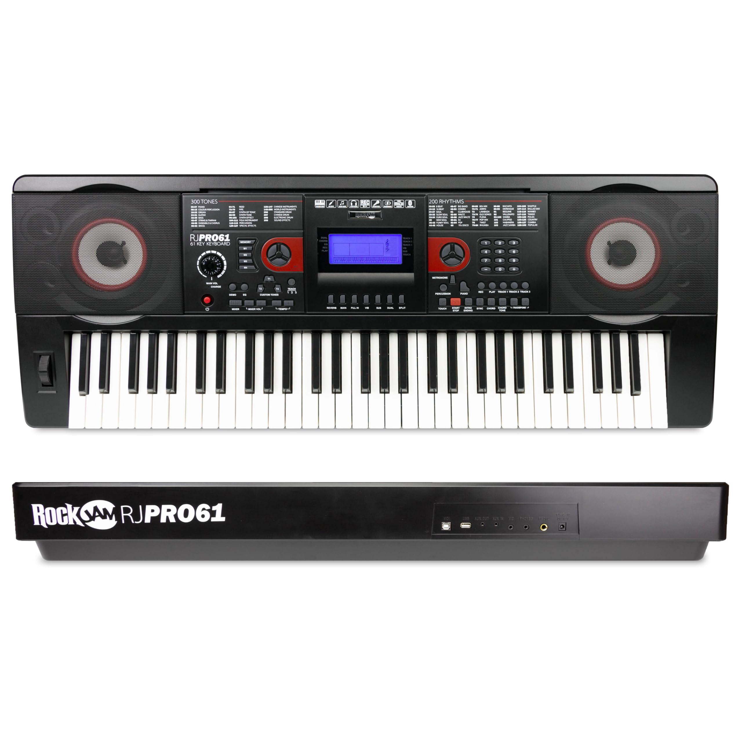 RockJam Rechargeable Semi Weighted 61-Key Keyboard Piano with MIDI Connectivity