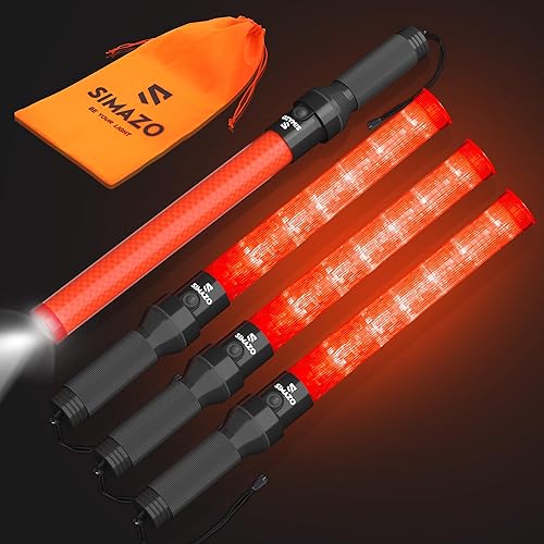 Paquete de 4 varitas de tráfico, varita de control de tráfico de 21 pulgadas con LED blanco en la parte superior, bastón de señal de seguridad de