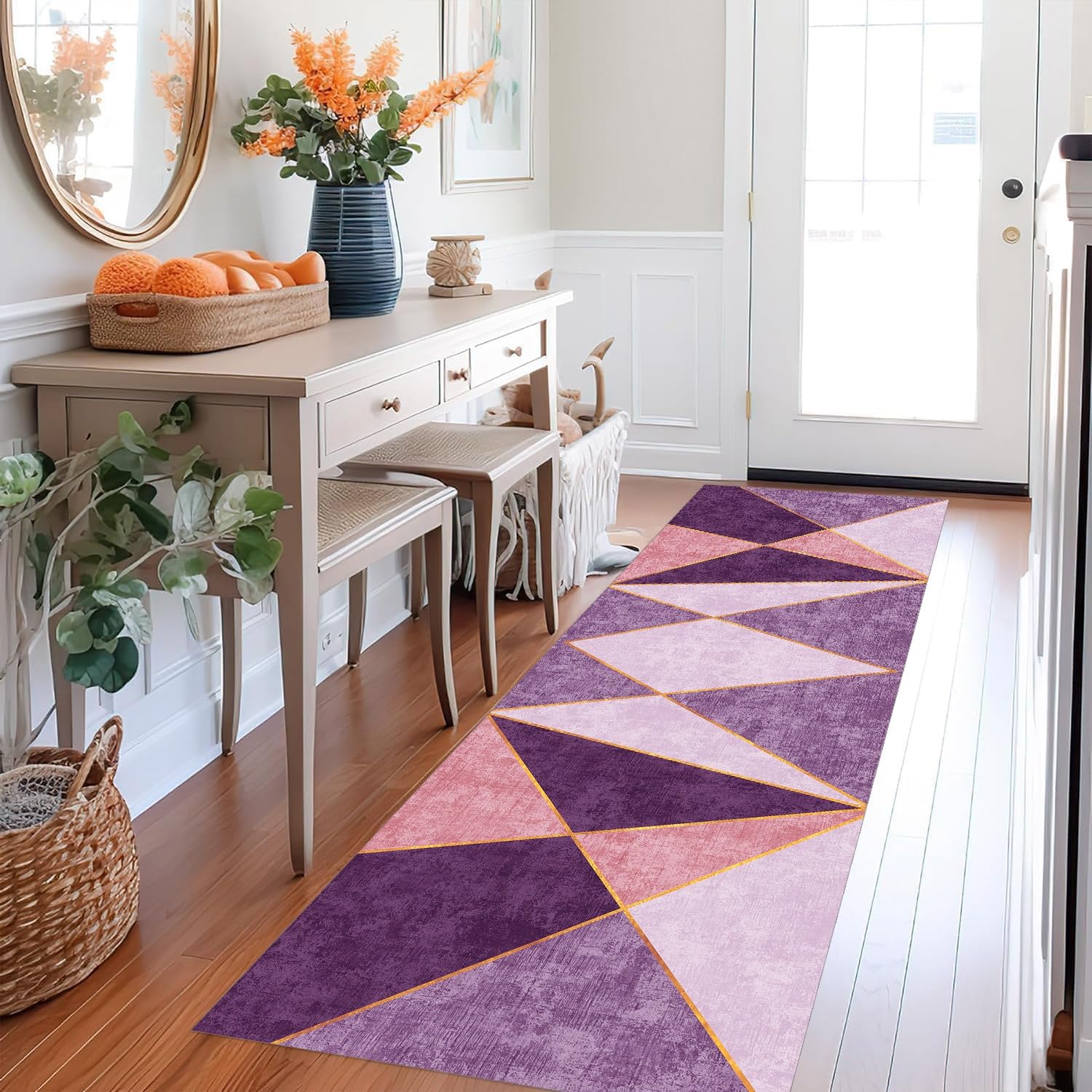 Chemin de couloir, cuisine, lavable, antidérapant, 55 x 150 cm, rose, violet, tapis de cuisine, couloir, salon, chambre à coucher, vendu au mètre, personnalisable