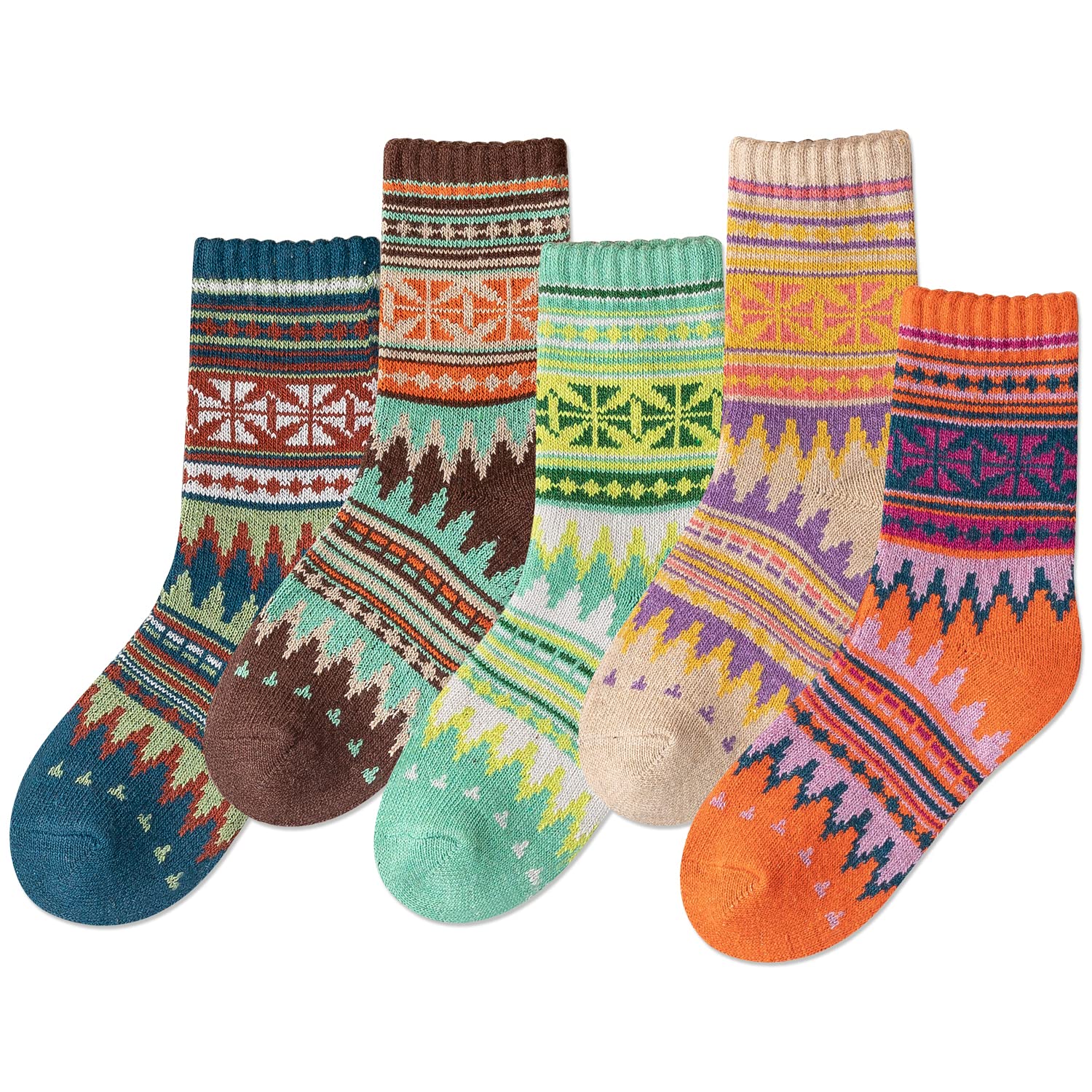 IIG 5 Pairs Women's Vintage Style Thick Wool Warm Winter Crew Socks