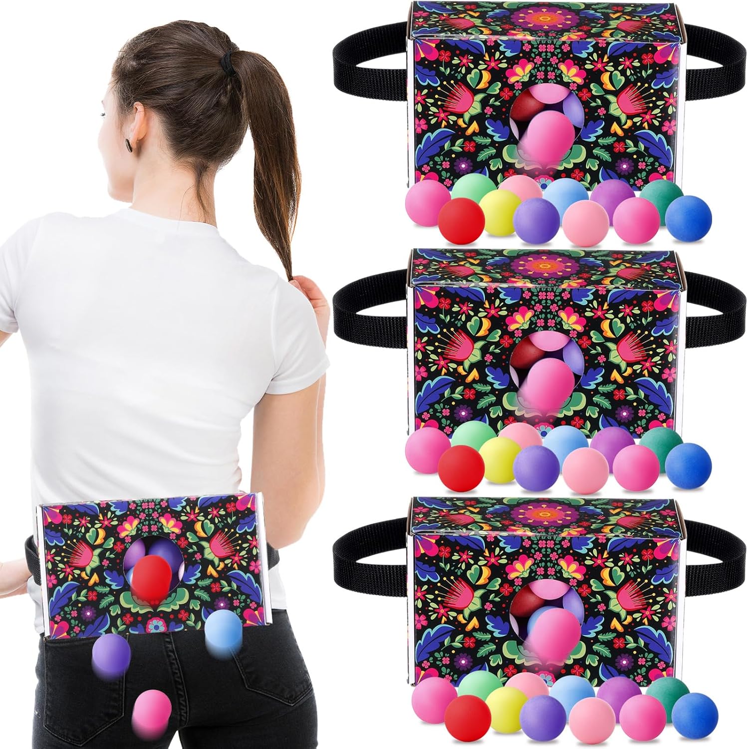 Shyyween 4 Pack Fiesta Mexican Party Games Shaking Swing Balls Set, Cinco De Mayo Outdoor & Indoor Group Game for Adults, Party Game with 80 Balls & Straps