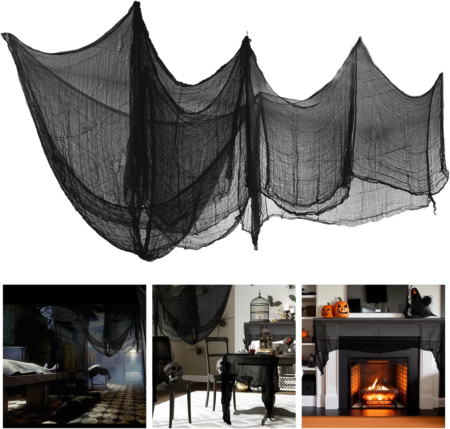 OurWarm 6Pcs Black Halloween Creepy Cloth 30×72inch, Scary Spooky Gauze Cloth Clearance for Indoor Outdoor Halloween Decorations Halloween Party Haunted House Windows Doorways Decor