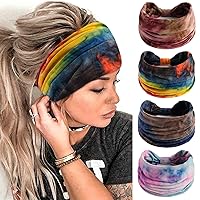 Vista 25 de FULZTEY Diademas Boho para mujer, diademas elásticas vintage con estampado de tela, banda de pelo anudada ancha, bandas de pelo suaves de algodón